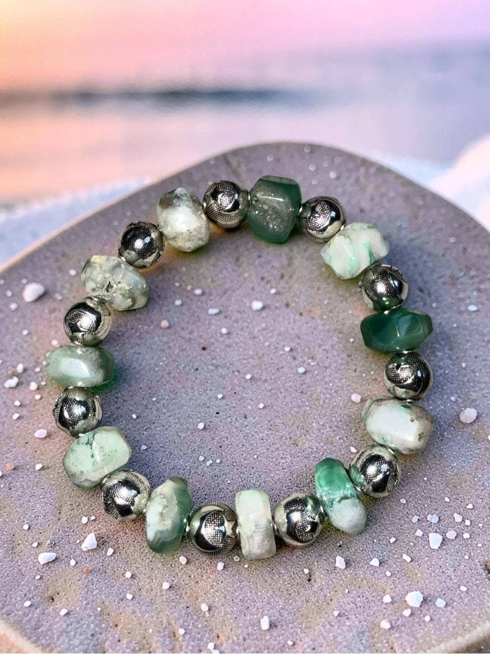 12x10 Chunky Green flower Agate Bracelet with Druzy 💚